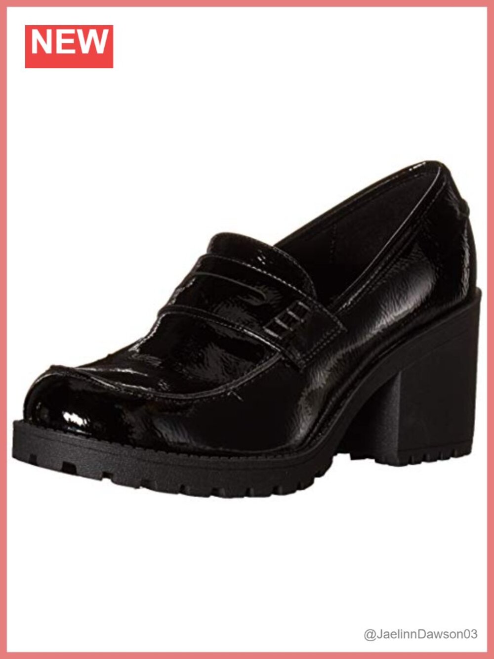 Women's Chunky Heel Loafer - Round Toe Slip On - Synthetic Leather